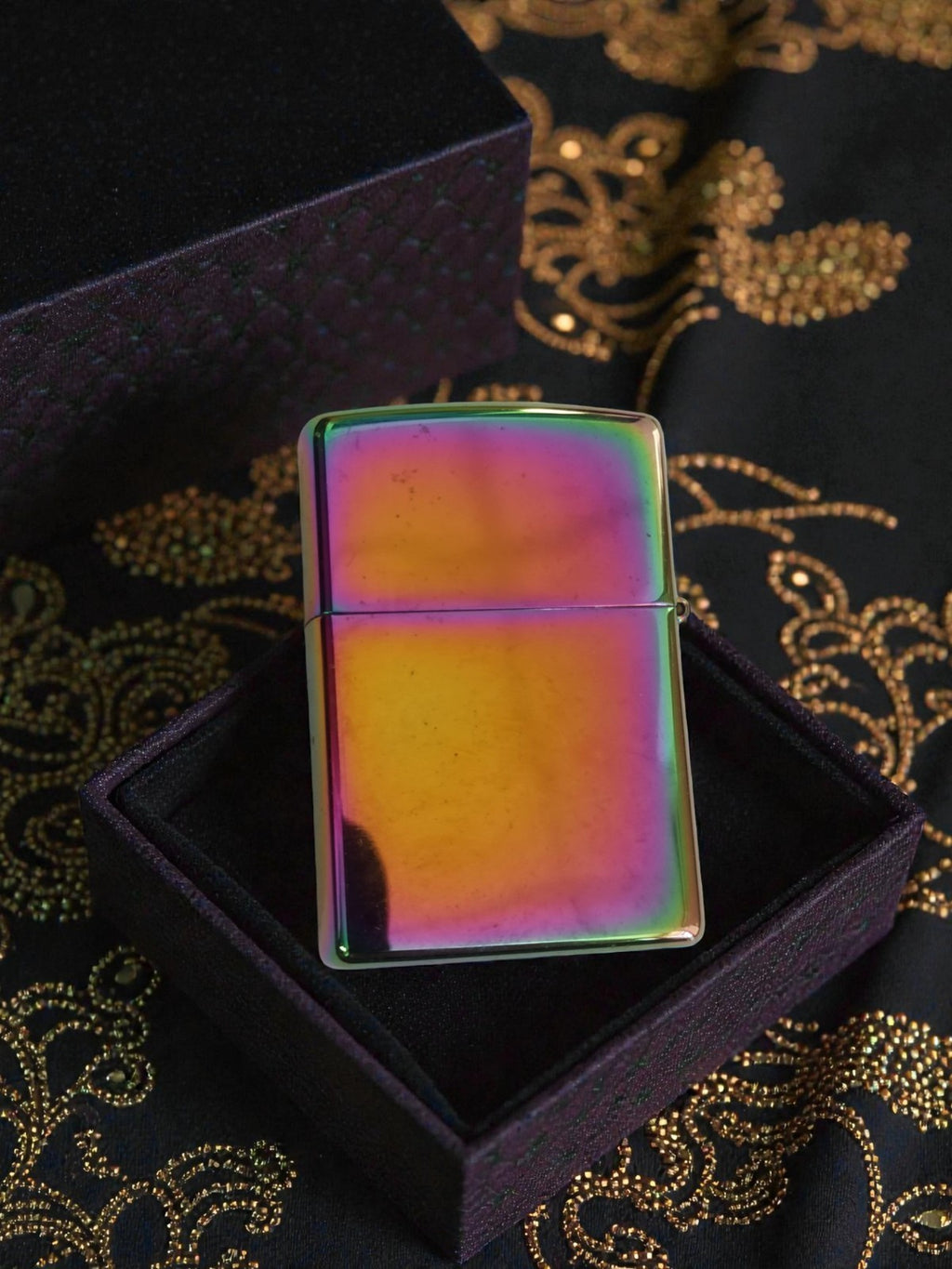 Briquet type Zippo finition arc-en-ciel chromé rainbow oil lighter