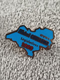 Pin's vintage Michel Coullomb Législatives 1993 bleu forme carte politique rétro