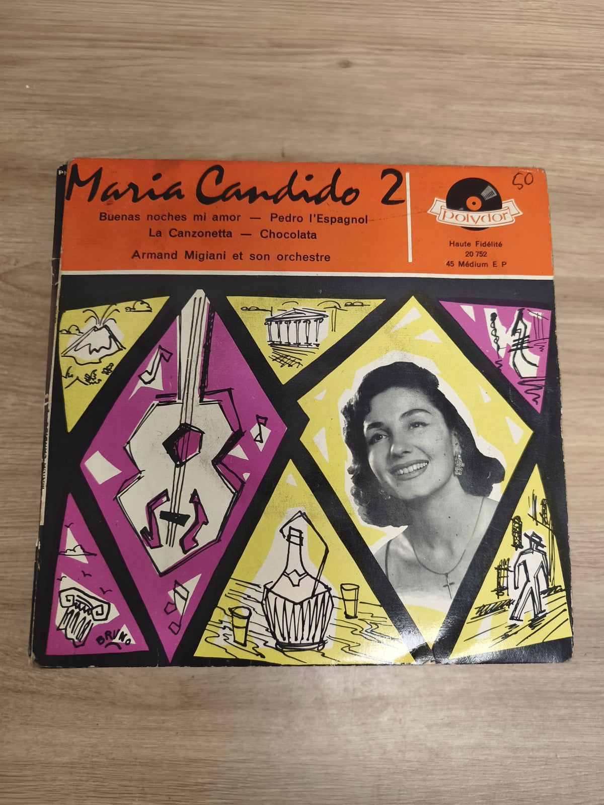 Vinyle 45 tours Maria Candido 2 Polydor pochette illustrée Armand Migiani