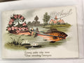 Carte postale ancienne 1er Avril poisson illustré fleurs rétro CPA