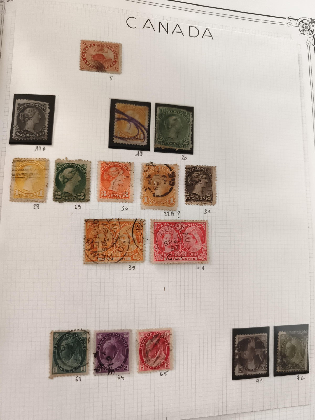 Timbres anciens Canada XIXe-XXe, lot philatélie oblitérés, couleurs variées