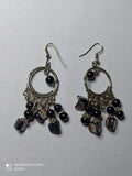 Boucles d’oreilles pendantes vintage obsidienne naturelle style bohème rétro