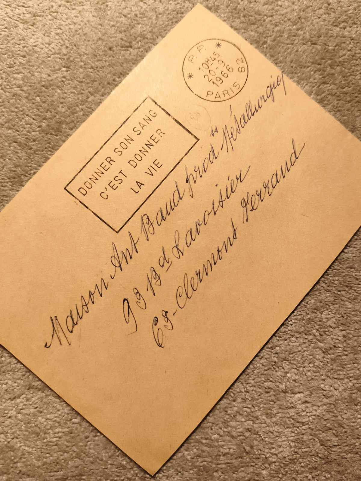 Lettre oblitérée Paris 1966 slogan "Donner son sang", philatélie France (Ref 12)