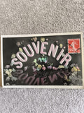 Carte postale CPA "SOUVENIR" fleurs couleurs timbre Semeuse France
