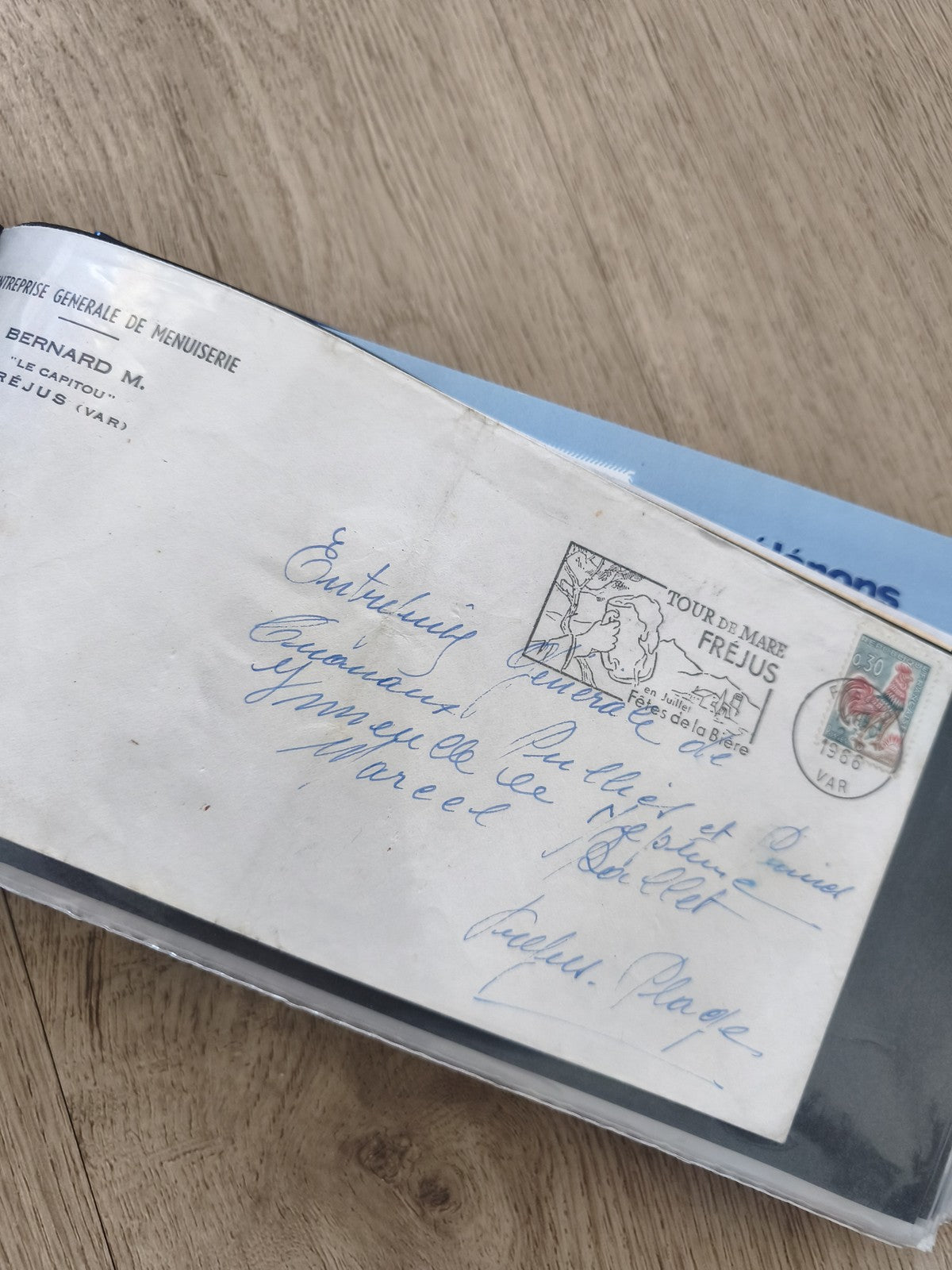 Enveloppe France philatélie cachet Fréjus 1966 timbre 0,30 coq manuscrite