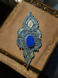 Pendentif afghan lapis lazuli, argent, laiton, bijou ethnique oriental