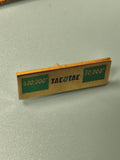Vintage pin's TACOTAC ancien jeu de loterie, rectangulaire, vert et doré