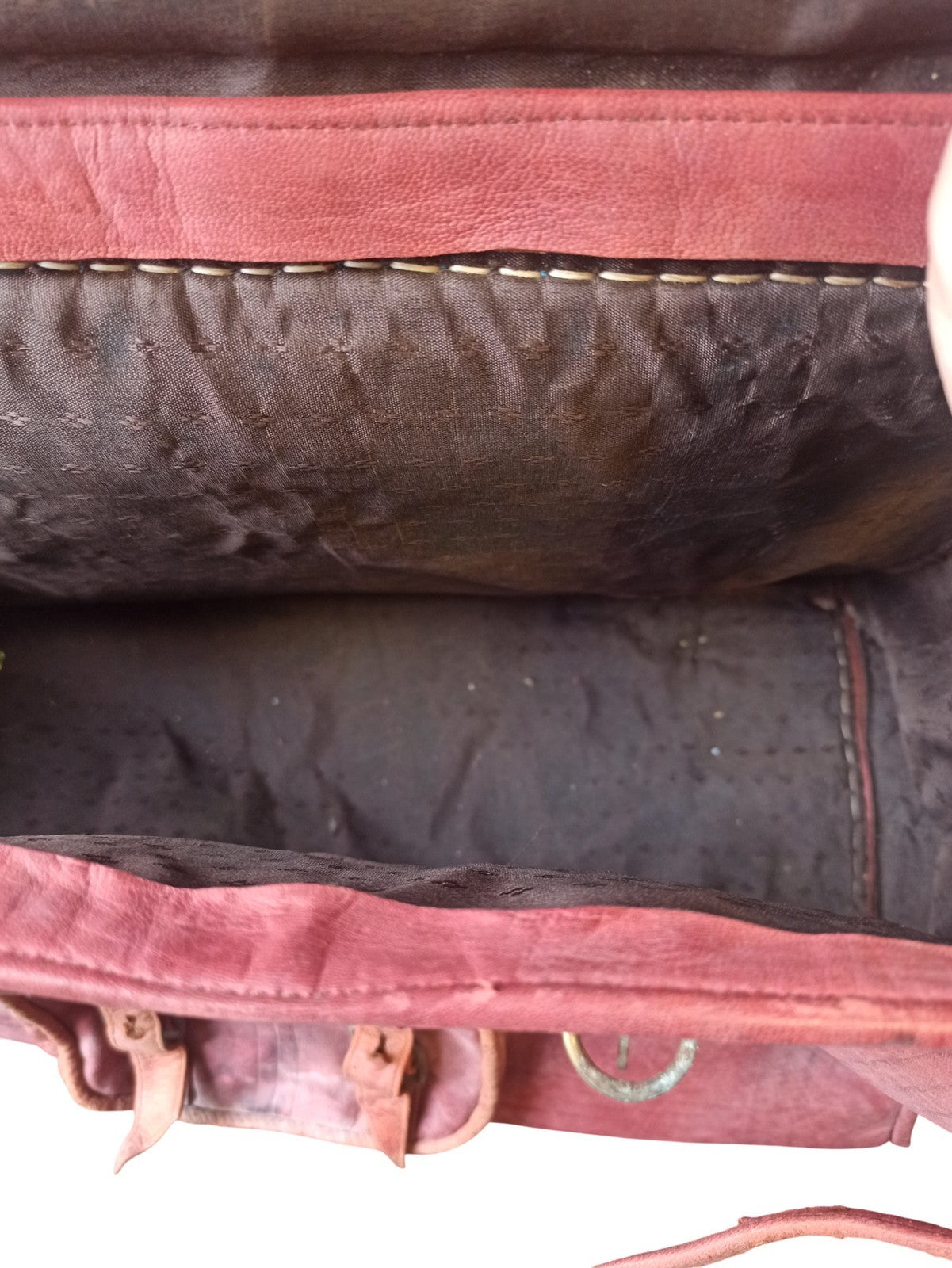 Cartable ancien cuir marron grand format sac vintage rétro scolaire