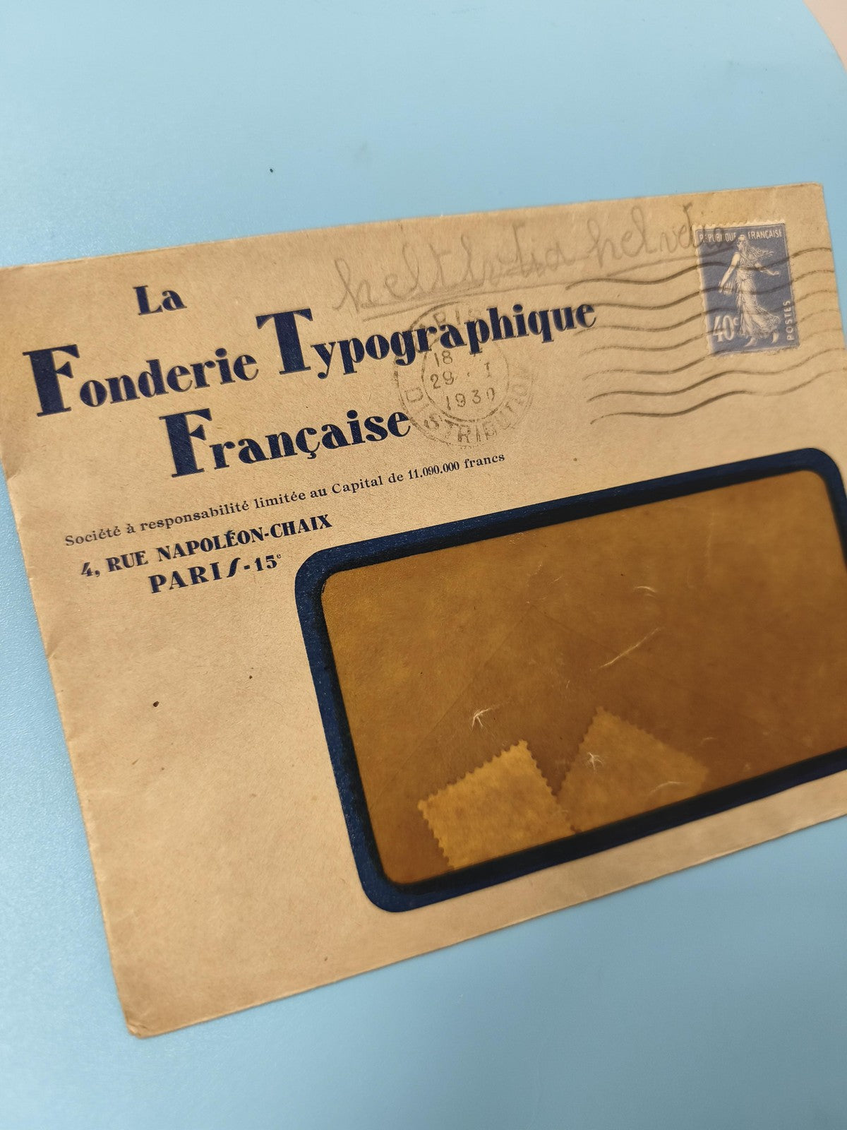 Ancienne enveloppe oblitérée début XXe Fonderie Typographique Française philatél