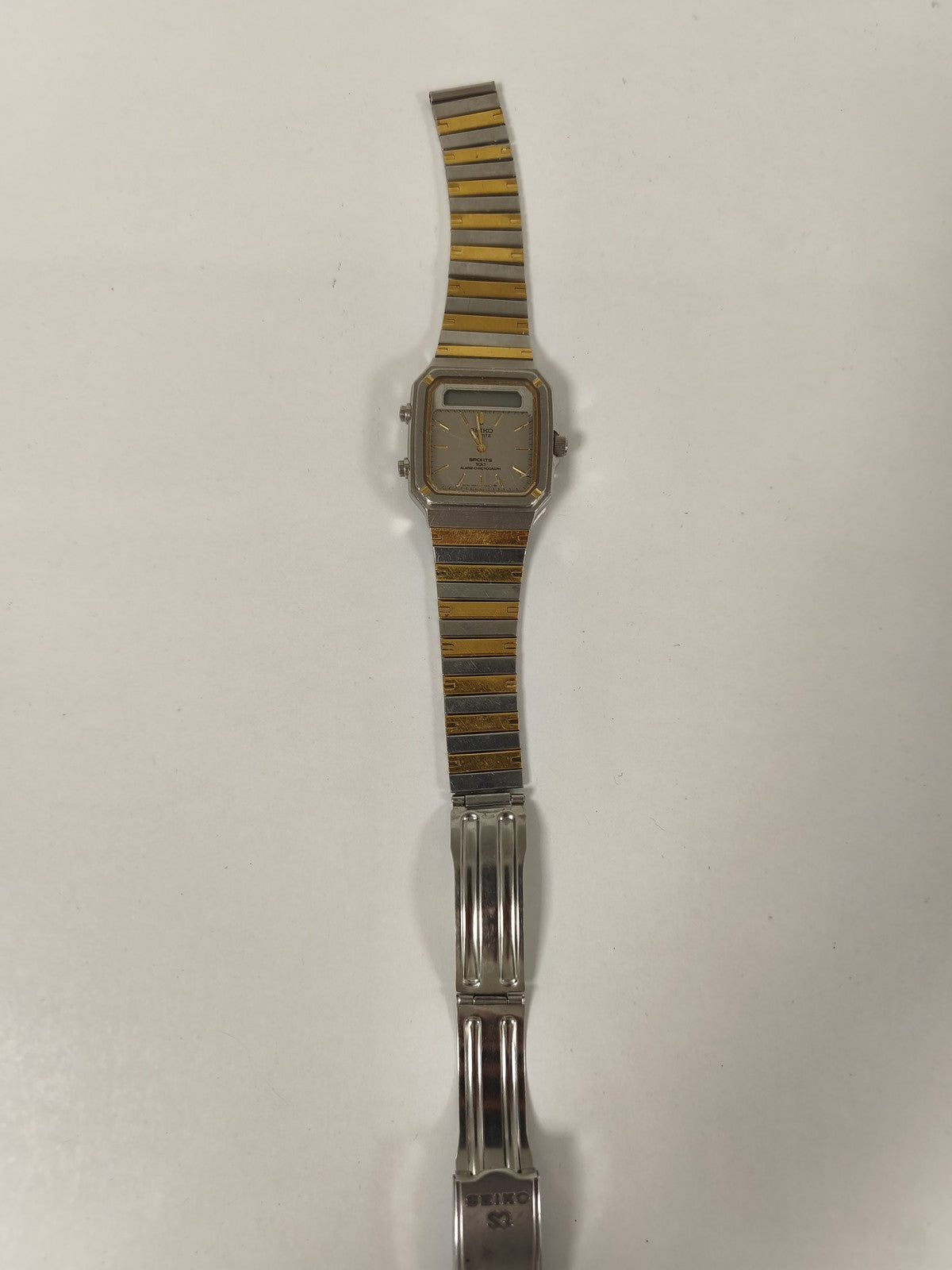 Seiko Ana-Digi Sports 100 montre vintage acier bicolore quartz alarme