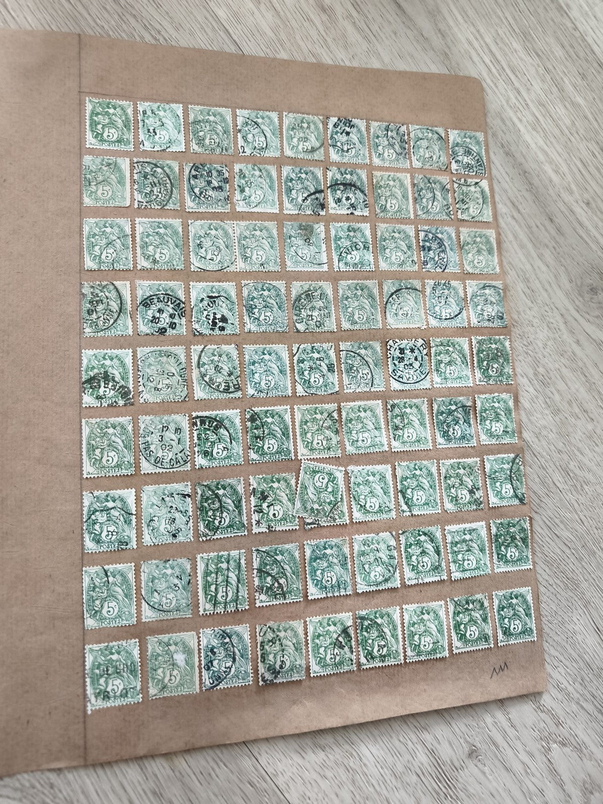 Gros lot timbres anciens Marianne 5c vert oblitérés ? planche philatélie étude