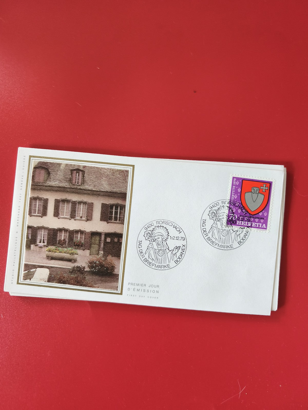 Enveloppe philatélie Premier Jour Suisse timbre Helvetia illustrée maison