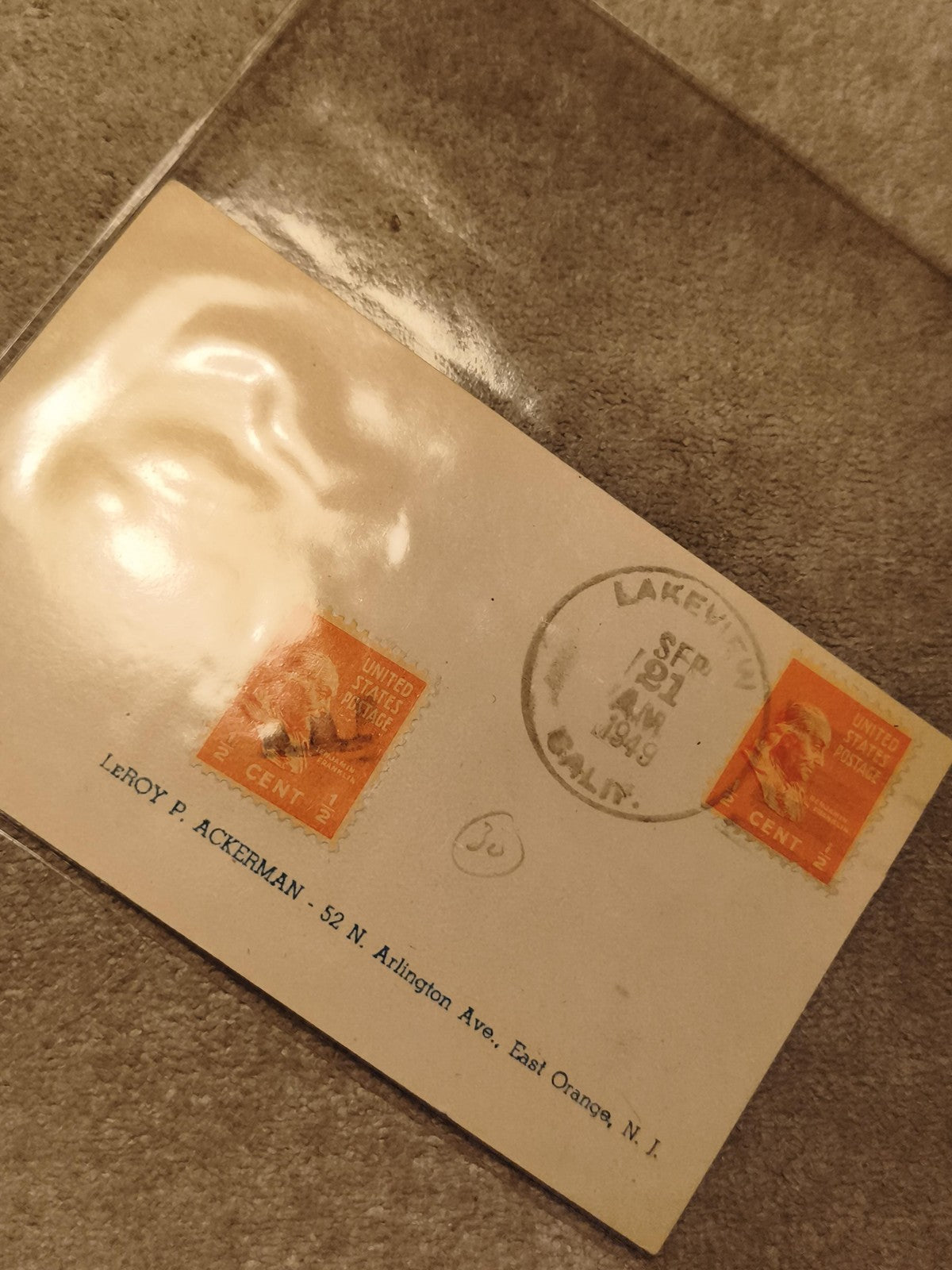 Lettre oblitérée USA 1949 timbres 2 cents Lincoln cachet Californie philatélie (