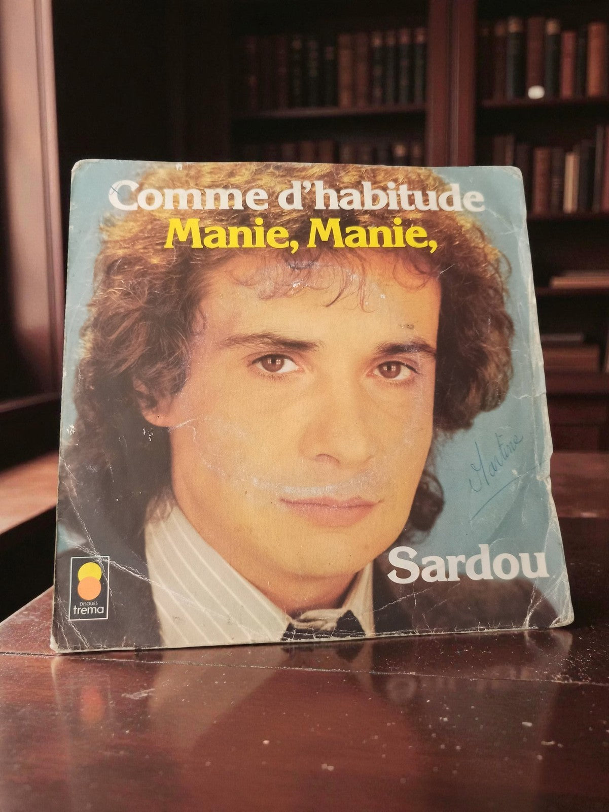 Disque vinyle 45 tours Michel Sardou vintage Comme d’habitude Manie pochette usé