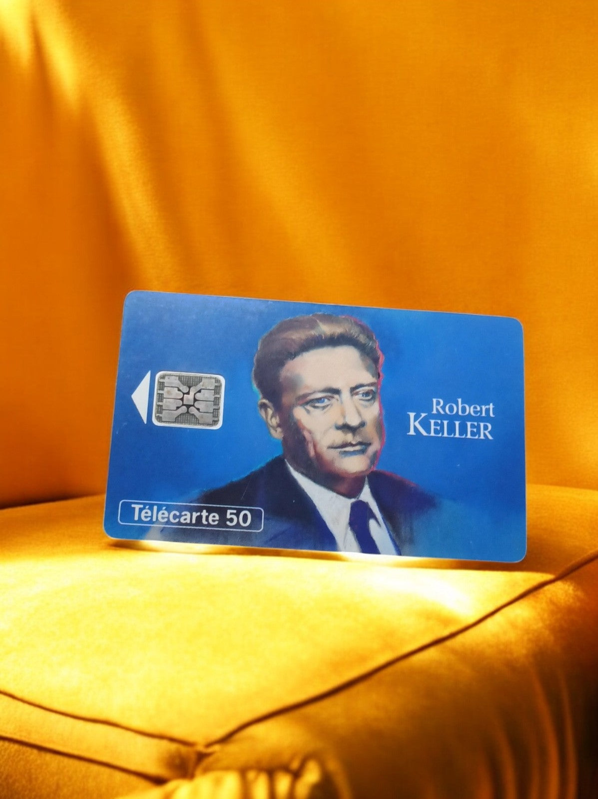 Carte téléphonique vintage Télécarte 50 Robert Keller rétro bleu puce
