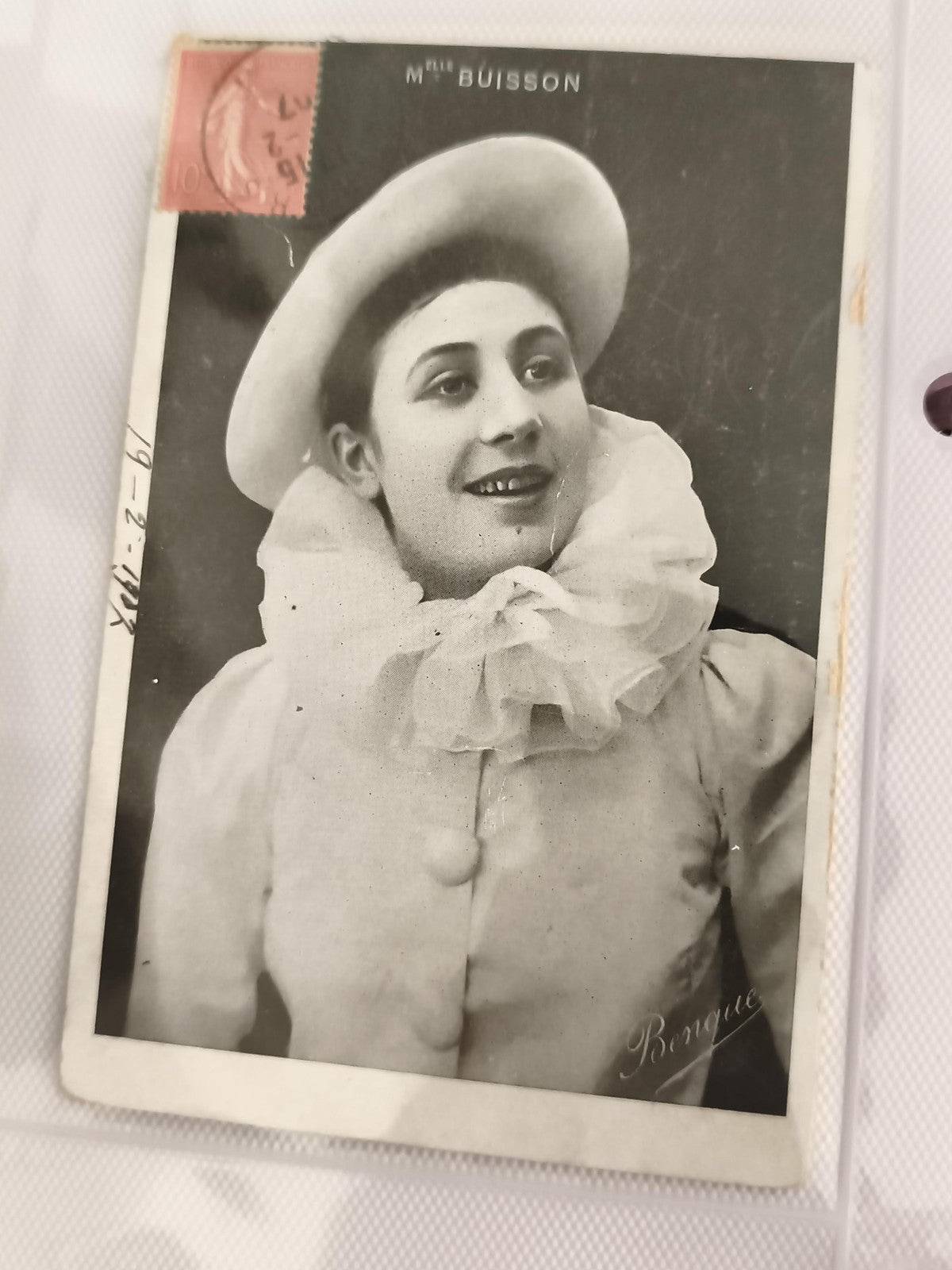 Carte postale ancienne Mlle Buisson costume Pierrot photo Benque CPA vintage