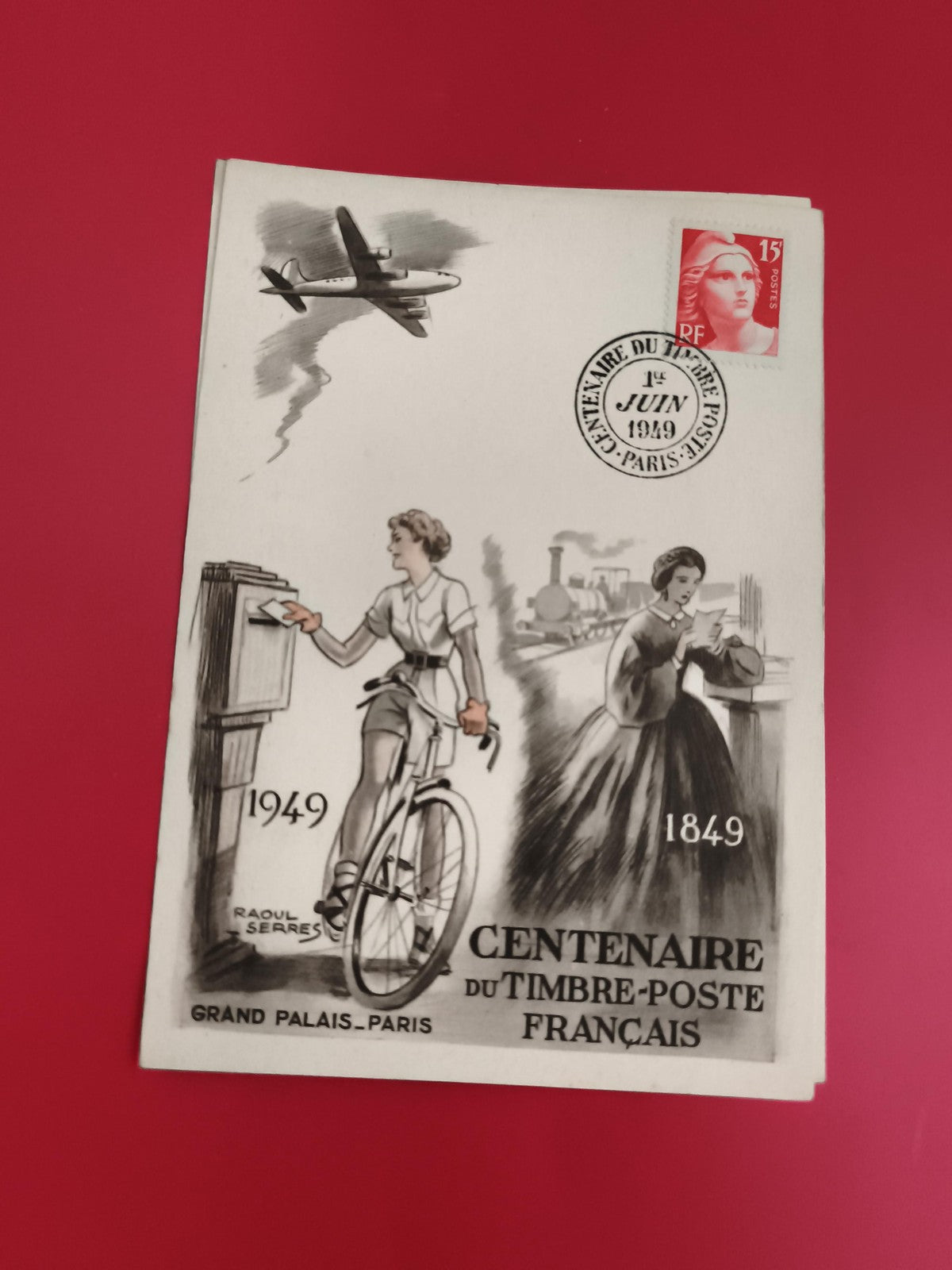 Carte commémorative Centenaire Timbre-Poste 1949 Marianne Paris Philatélie