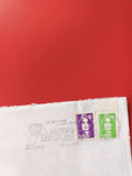 Enveloppe philatélie oblitérée Antibes timbres Marianne violet et vert