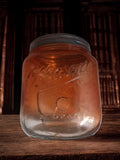 Bocal Mason ancien en verre vintage, grand pot publicitaire rétro déco