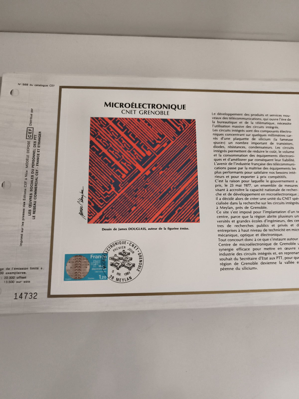 Feuillet CEF Microélectronique CNET Grenoble 1981 philatélie timbre premier jour