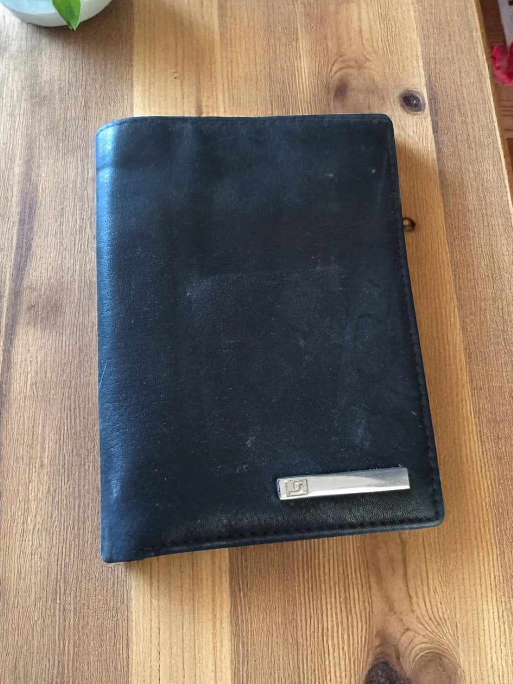 Portefeuille Jasuen vintage en cuir noir, élégant, plaque métal
