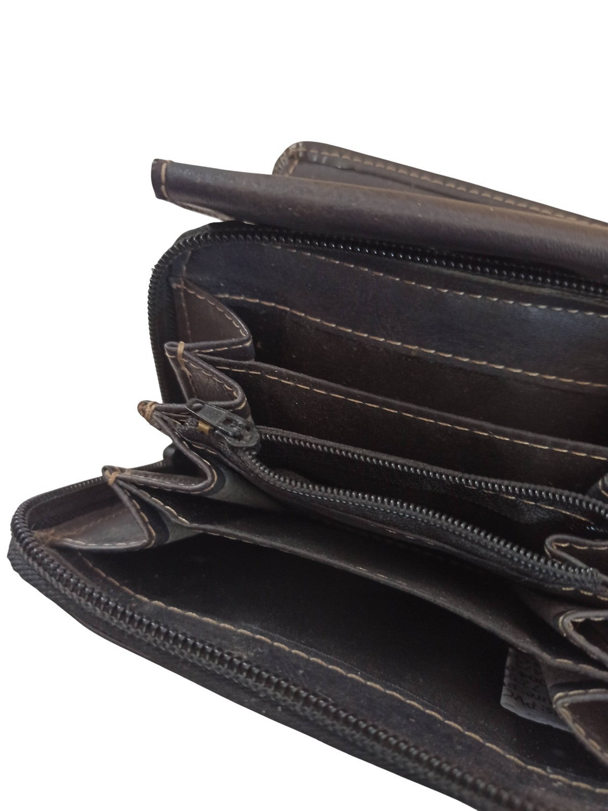 Porte-monnaie ancien vintage rétro marron aspect cuir accessoire zip