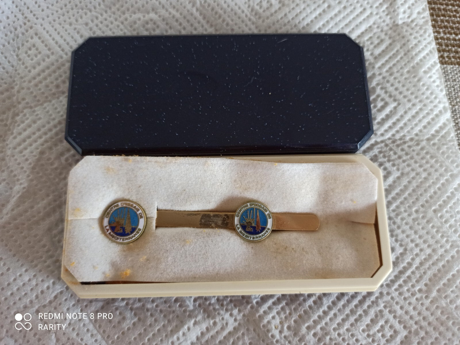 Boutons de manchette et pince cravate DGA Méditerranée vintage France Défense
