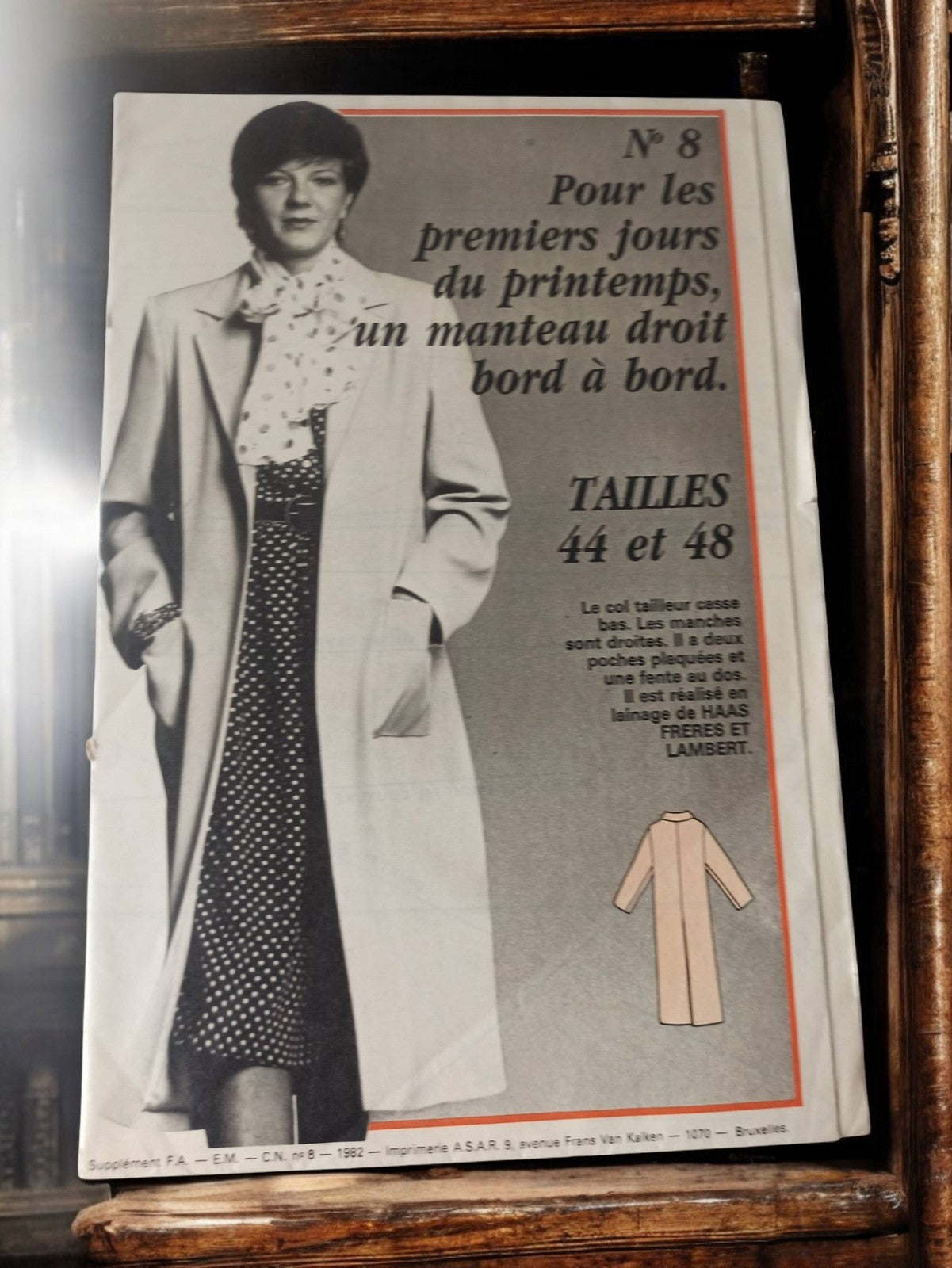 Patron couture manteau droit vintage 1982, tailles 44 48, rétro ancien
