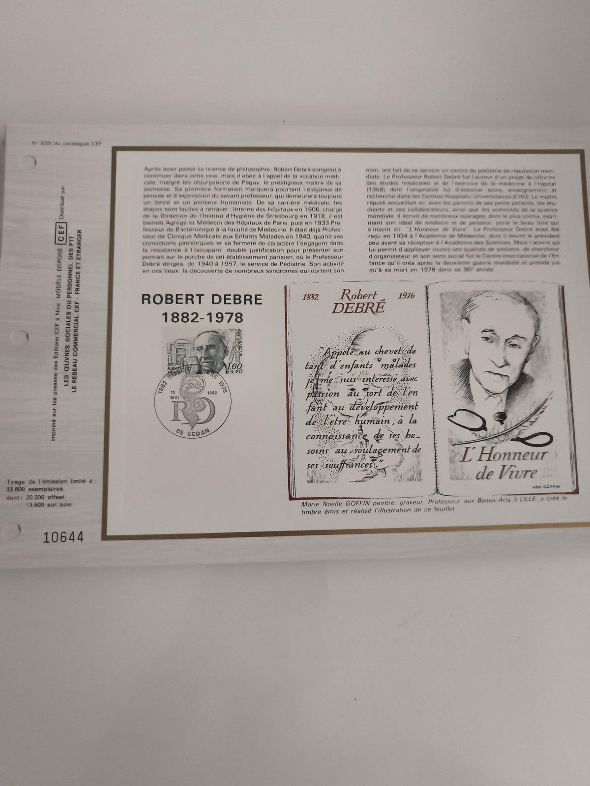 Feuillet CEF Robert Debré 1882-1978 philatélie timbre oblitéré Sedan