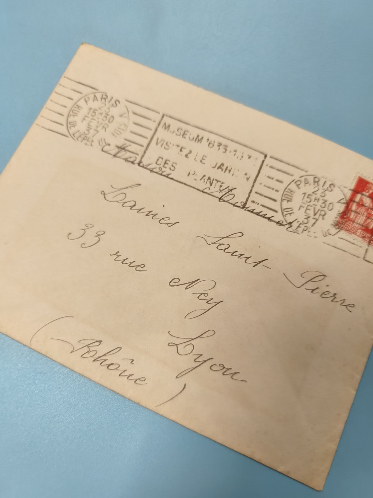 Ancienne enveloppe oblitérée Paris début XXe, écriture manuscrite, philatélie