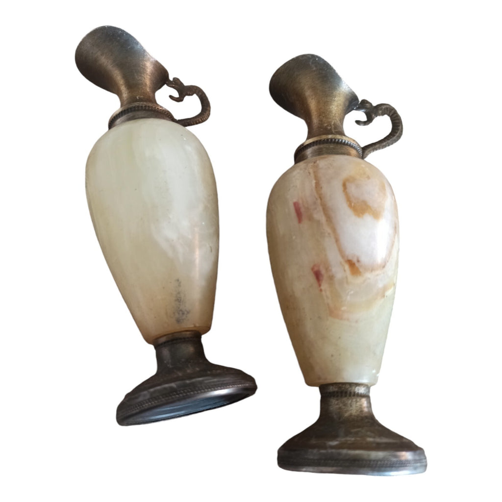 Lot 2 cruches décoratives onyx et étain poignée serpent France