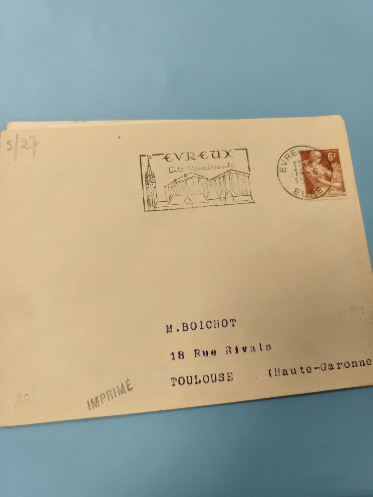 Ancienne enveloppe oblitérée Evreux timbre 6F philatélie collection France
