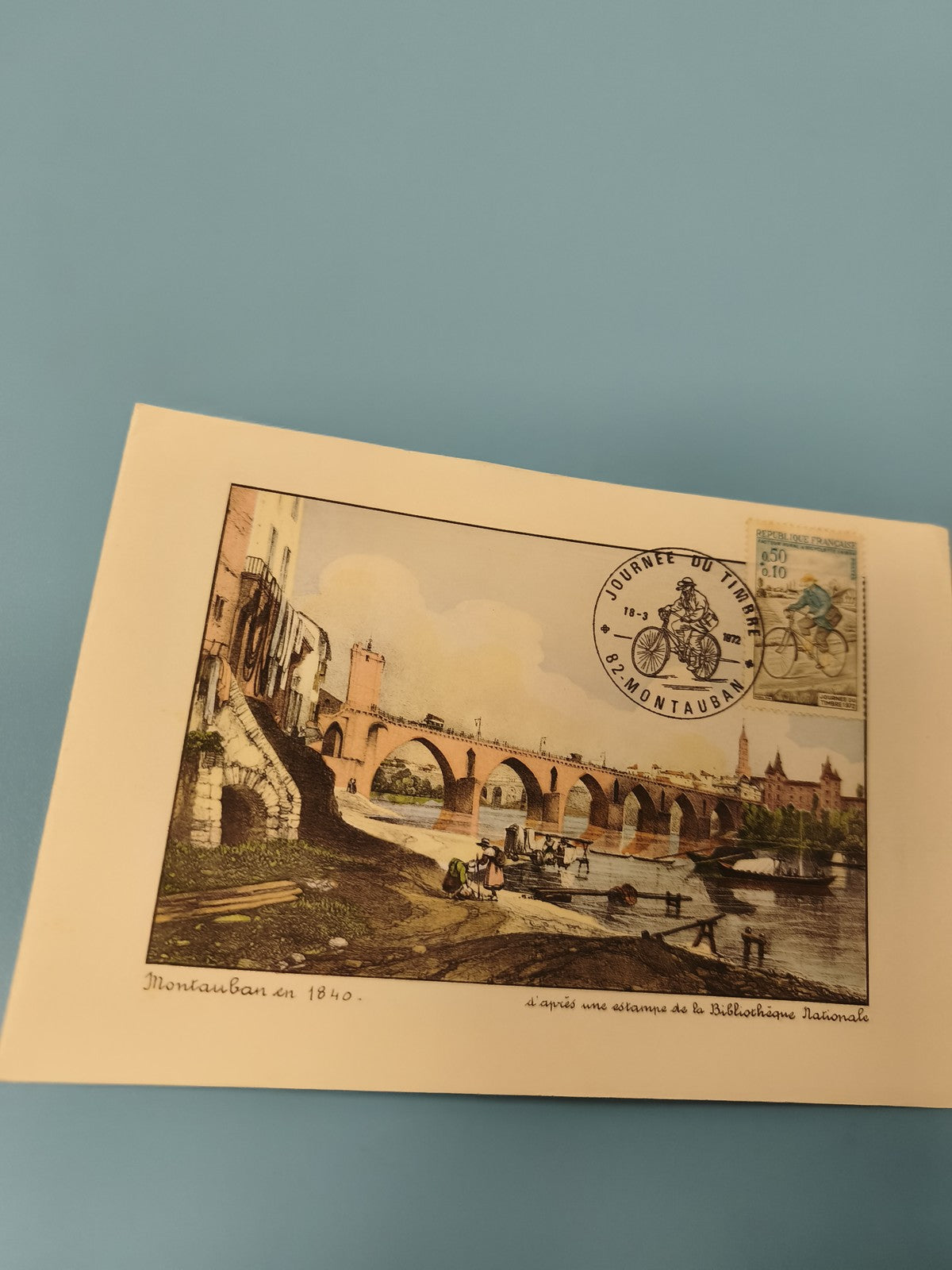 Enveloppe premier jour FDC Montauban 1840 illustration pont cachet timbre vélo