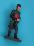 Figurine soldat ancien plomb uniforme vert rouge, statuette militaire vintage