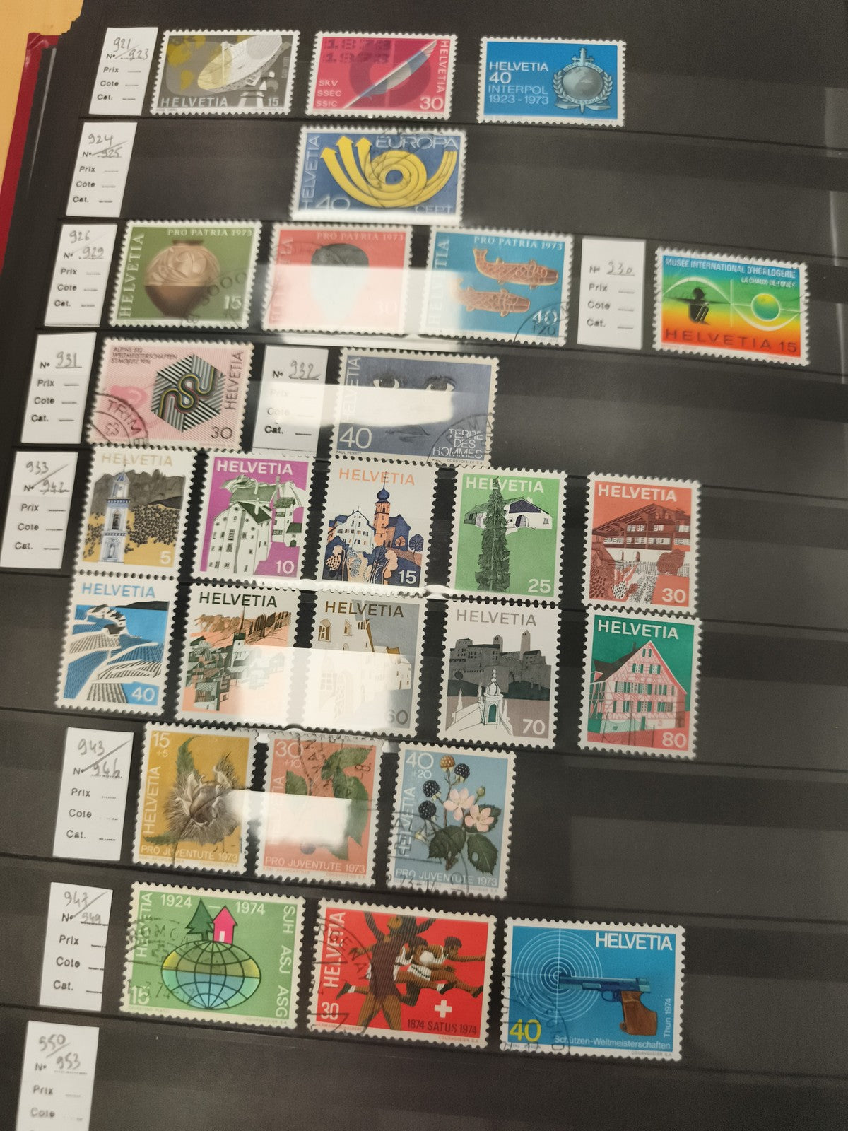 Timbres Suisse Helvetia 1970s thématiques, séries Pro Patria, Pro Juventute, Eur