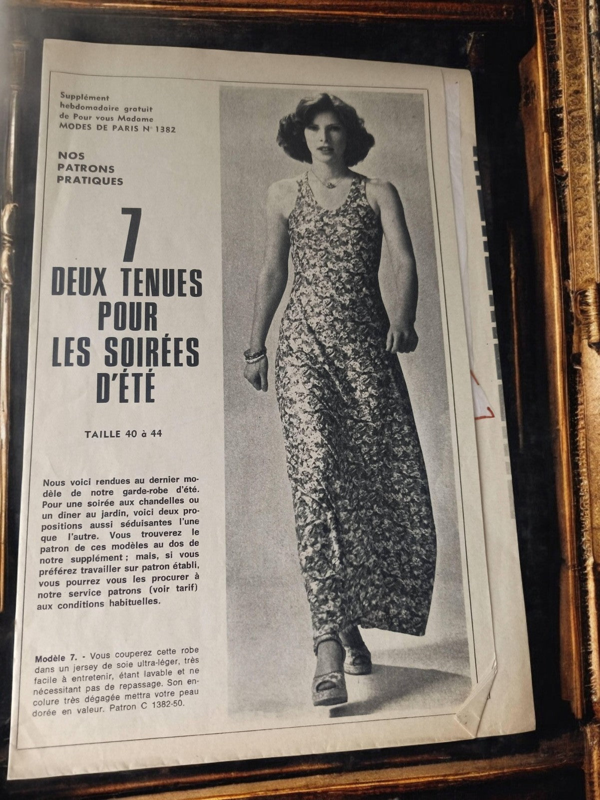 Patron couture vintage Modes de Paris 1382 robe été 70s ancien rétro taille 40-4