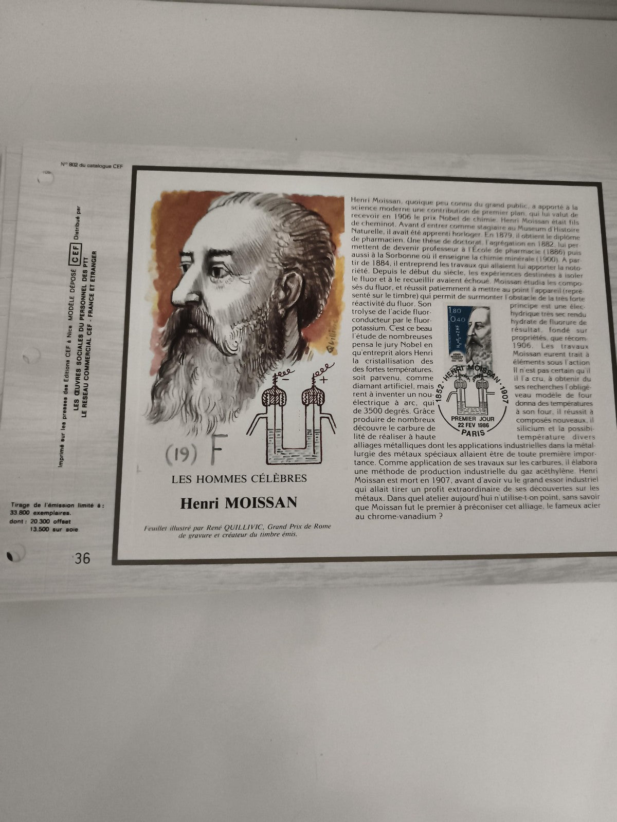 Feuillet CEF Les Hommes Célèbres Henri Moissan philatélie timbre FDC France