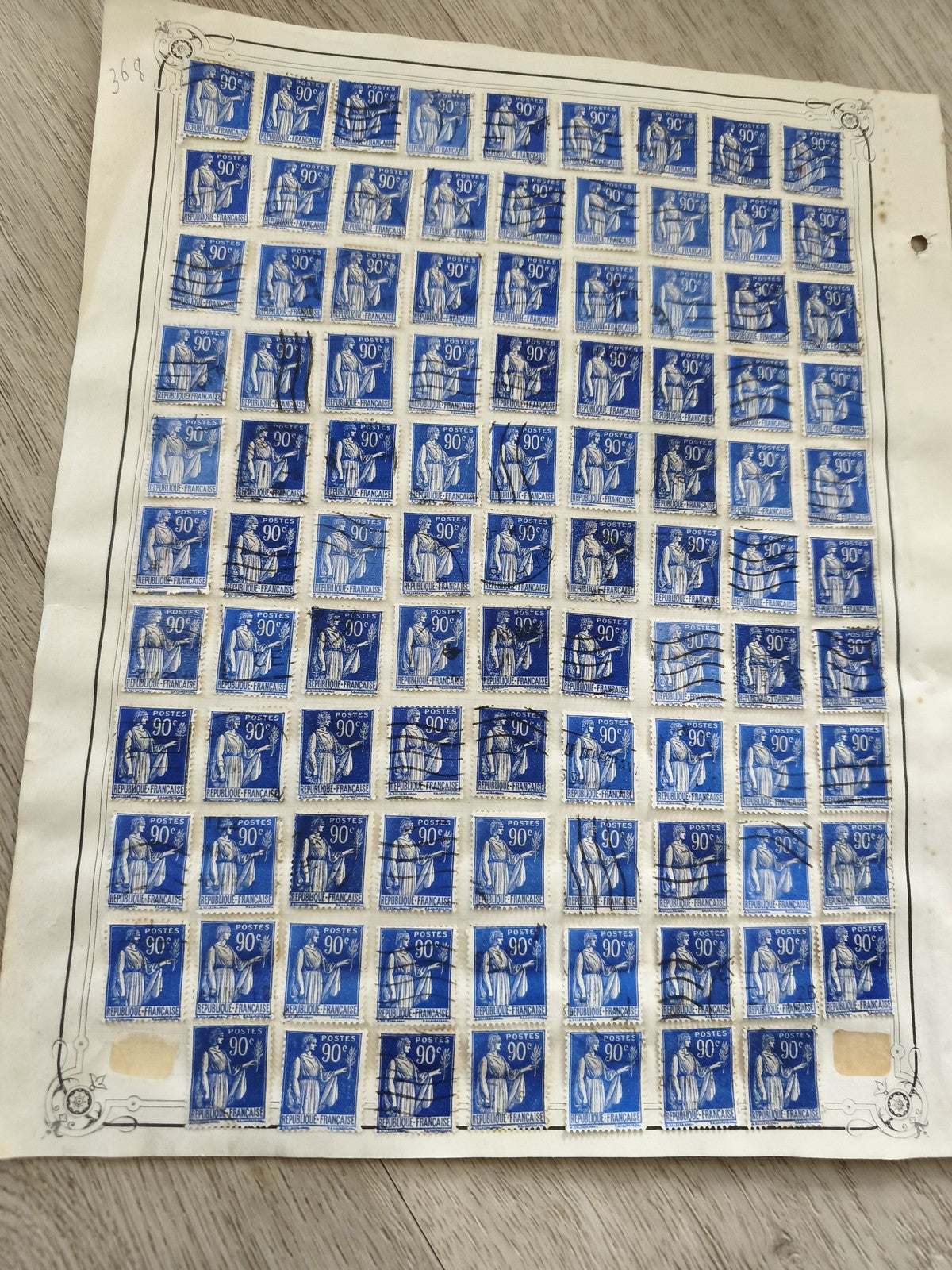 Gros lot ancien timbres d'étude Marianne bleus 90c République Française oblitéré