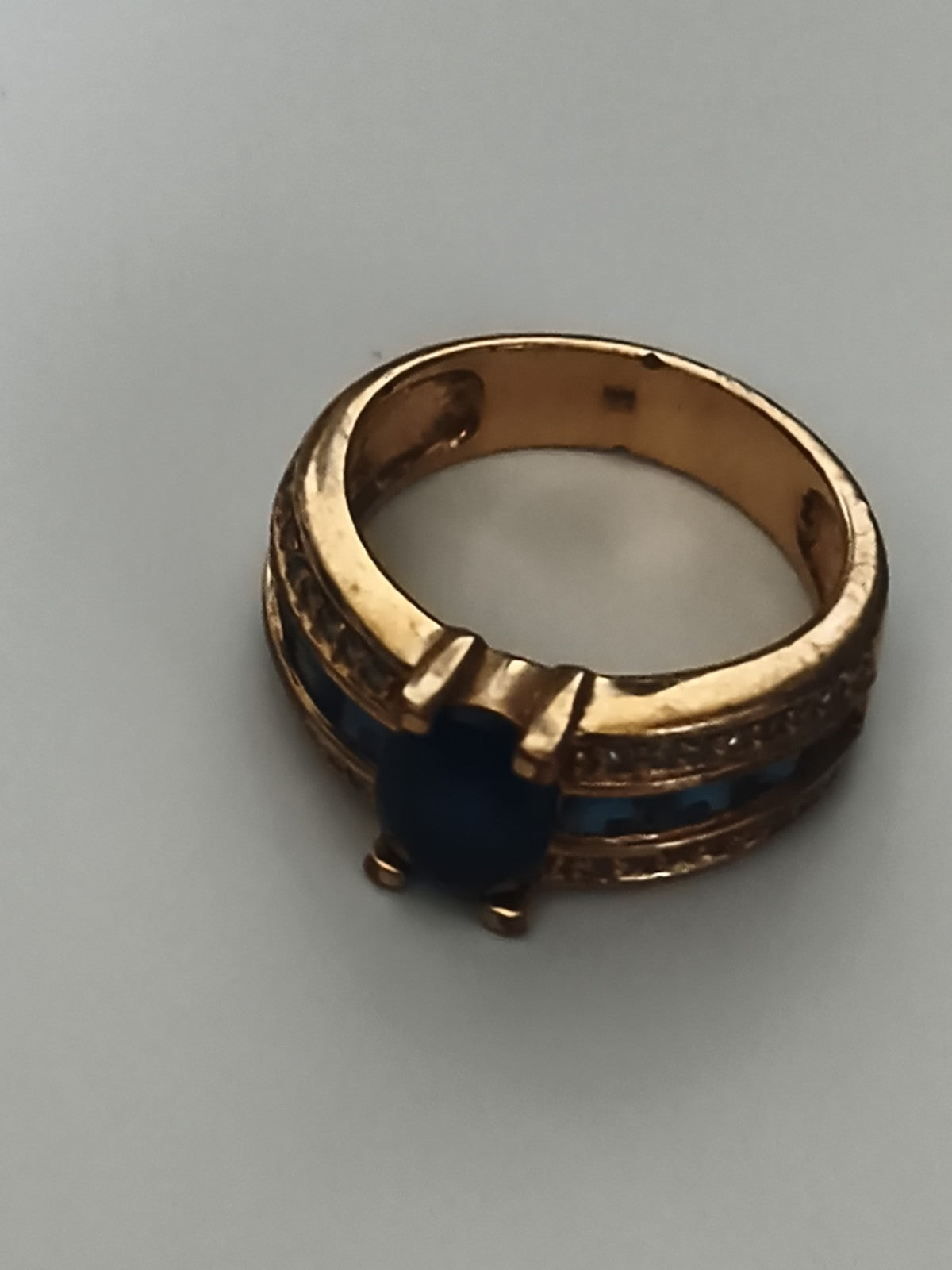 Bague vintage dorée pierre bleue taille 52 style rétro ancien anneau femme