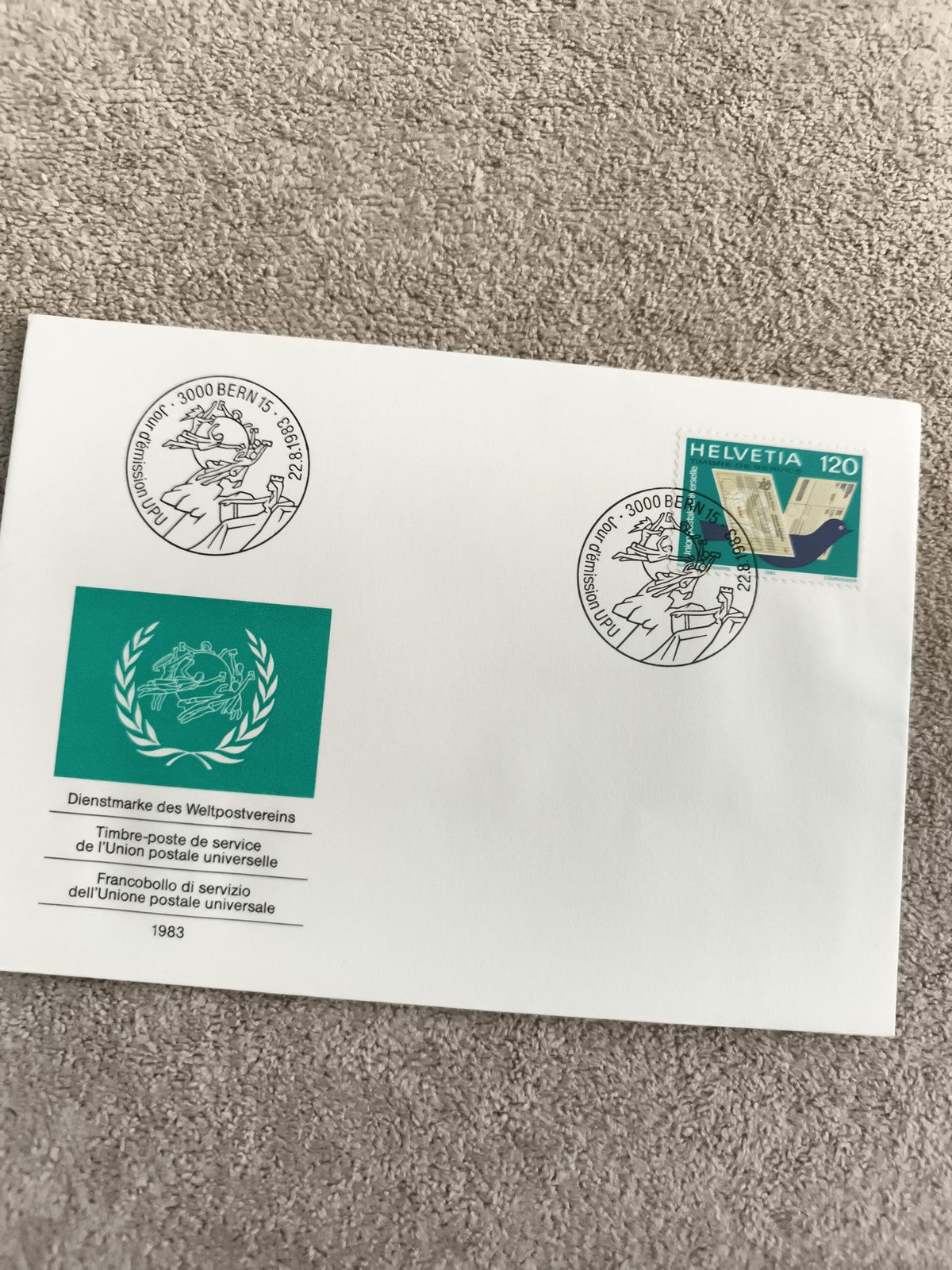 Lettre Premier Jour Suisse 1983 timbre Helvetia 120 Union Postale Universelle