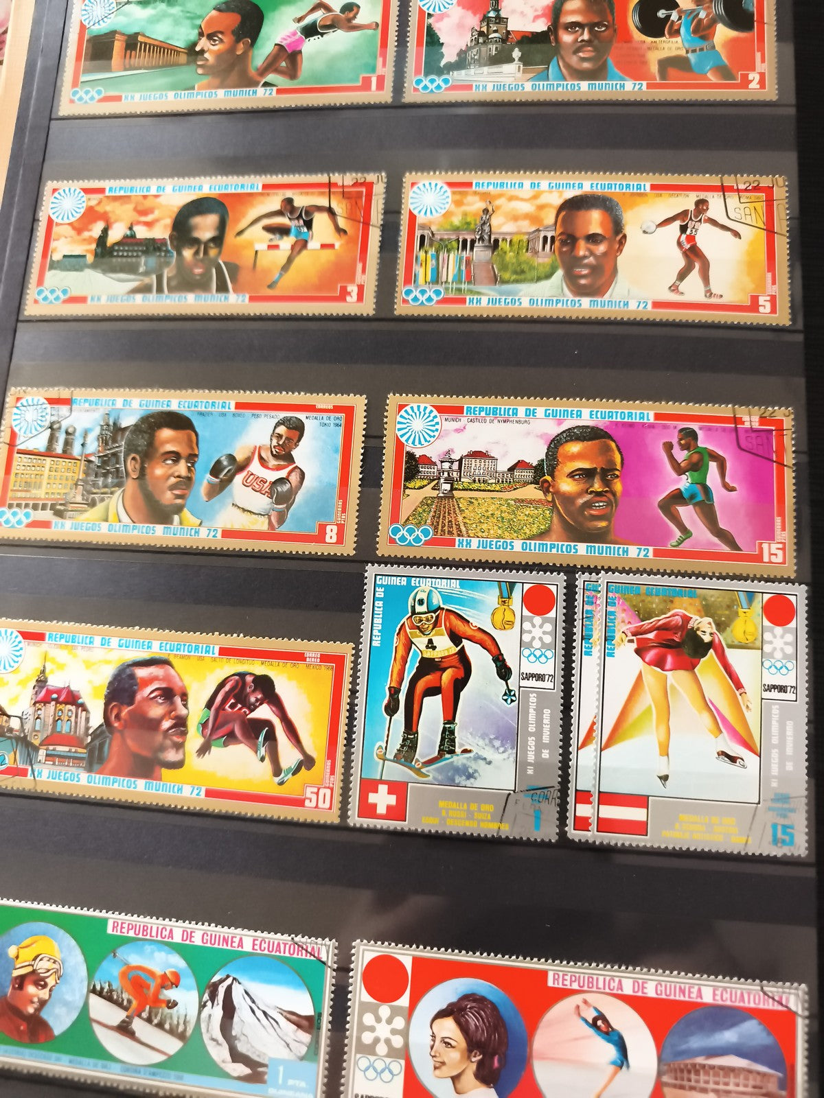 Timbres anciens Jeux Olympiques 1972 Guinée Équatoriale sports Munich Sapporo
