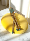 Pendentif vintage métal doré motif fleurs turquoise rétro chic