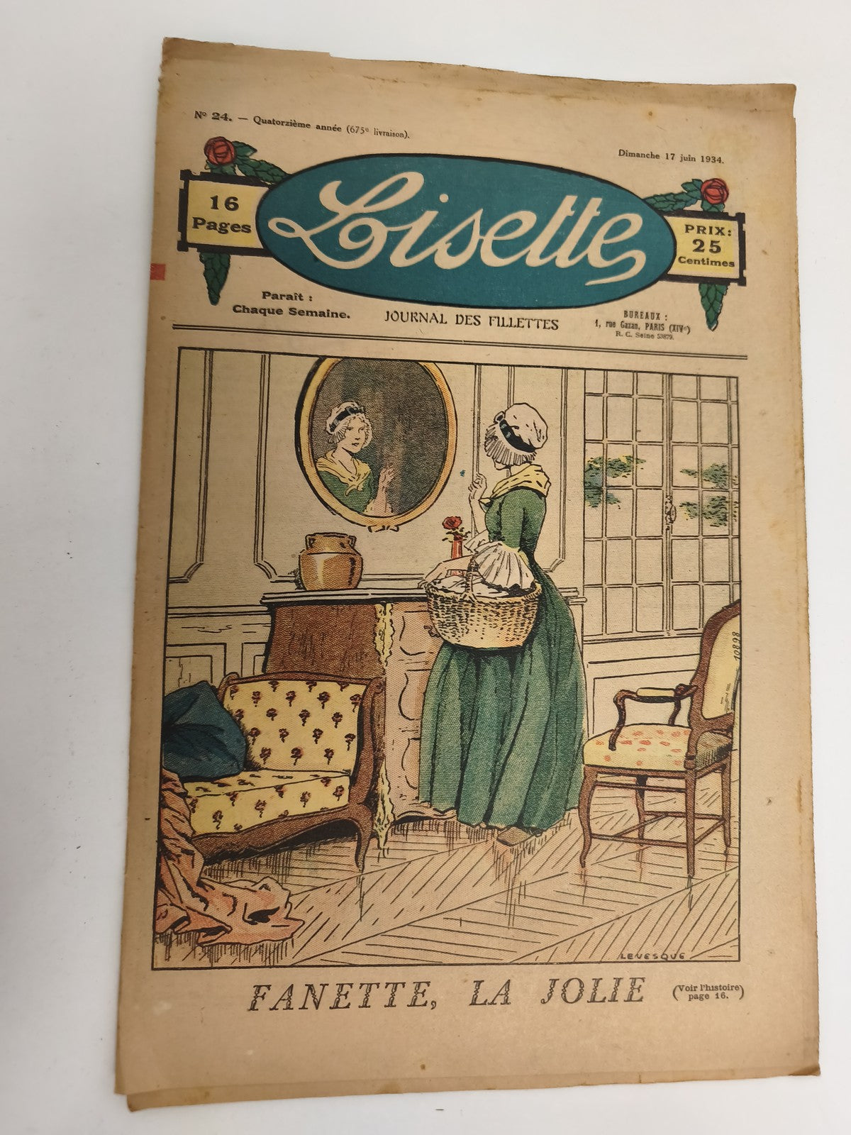 Ancien journal Lisette 1934 illustré, magazine jeunesse fillettes, vintage
