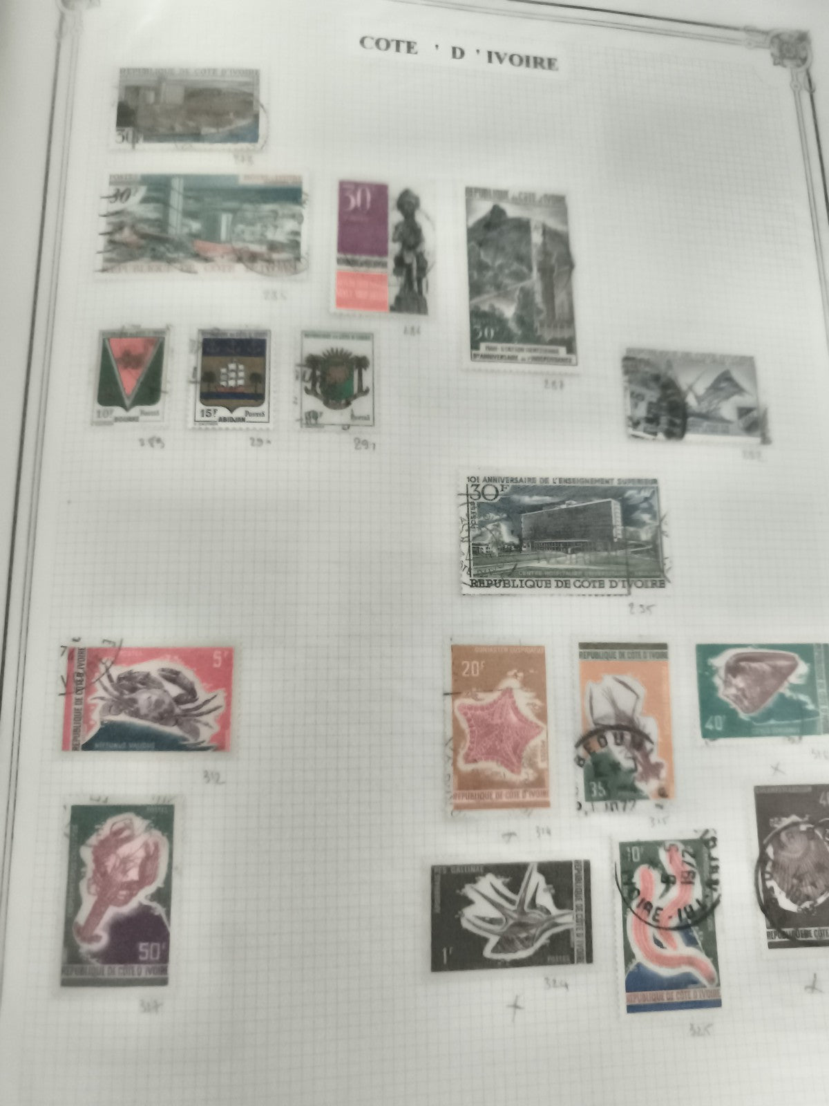 Timbres Côte d’Ivoire oblitérés lot Afrique thématiques animaux paysages