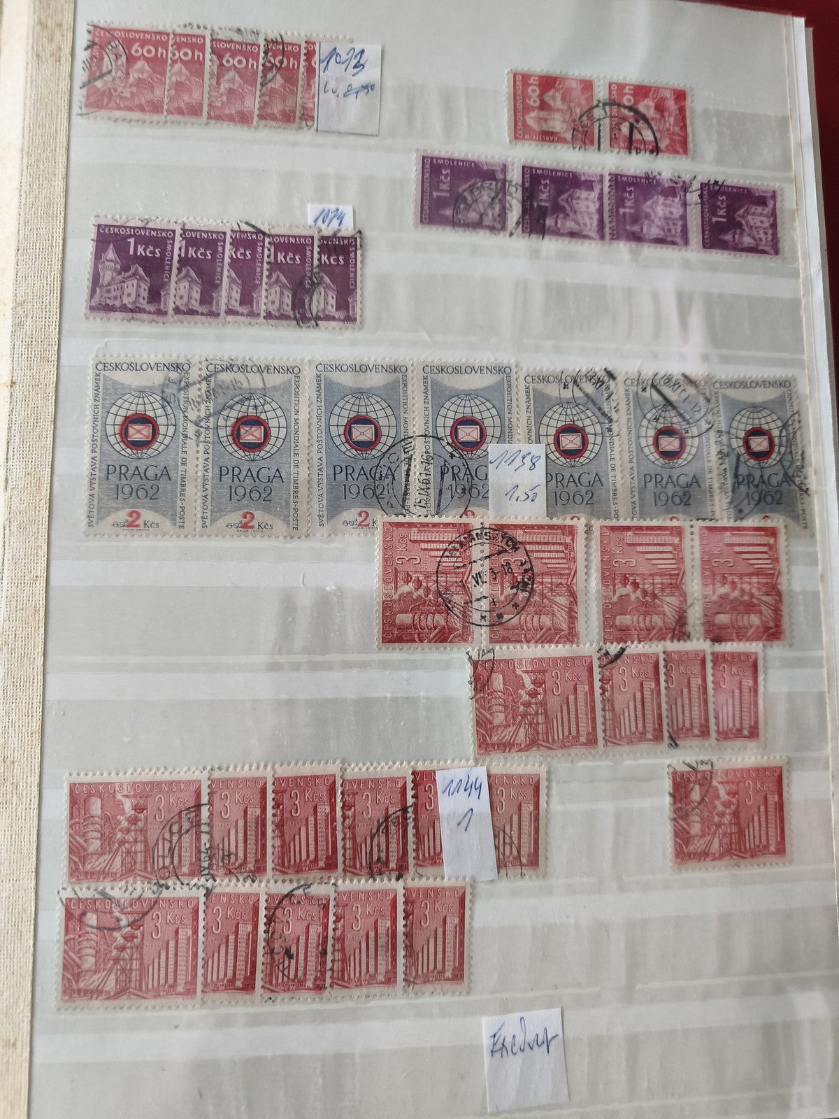 Lot de timbres oblitérés Tchécoslovaquie PRAGA 1962, multiples valeurs, rouges e