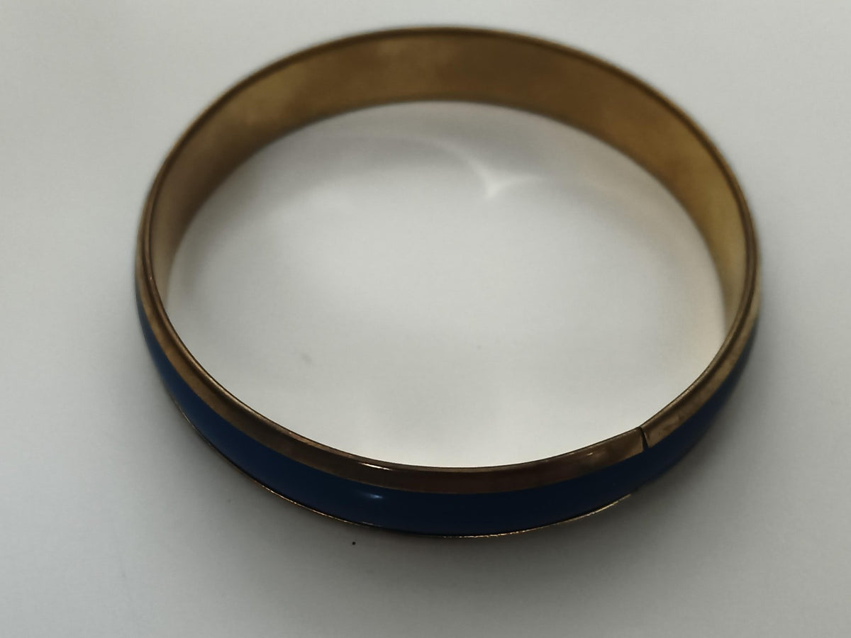Bracelet jonc vintage finition dorée bleu, bijou rétro bangle rigide