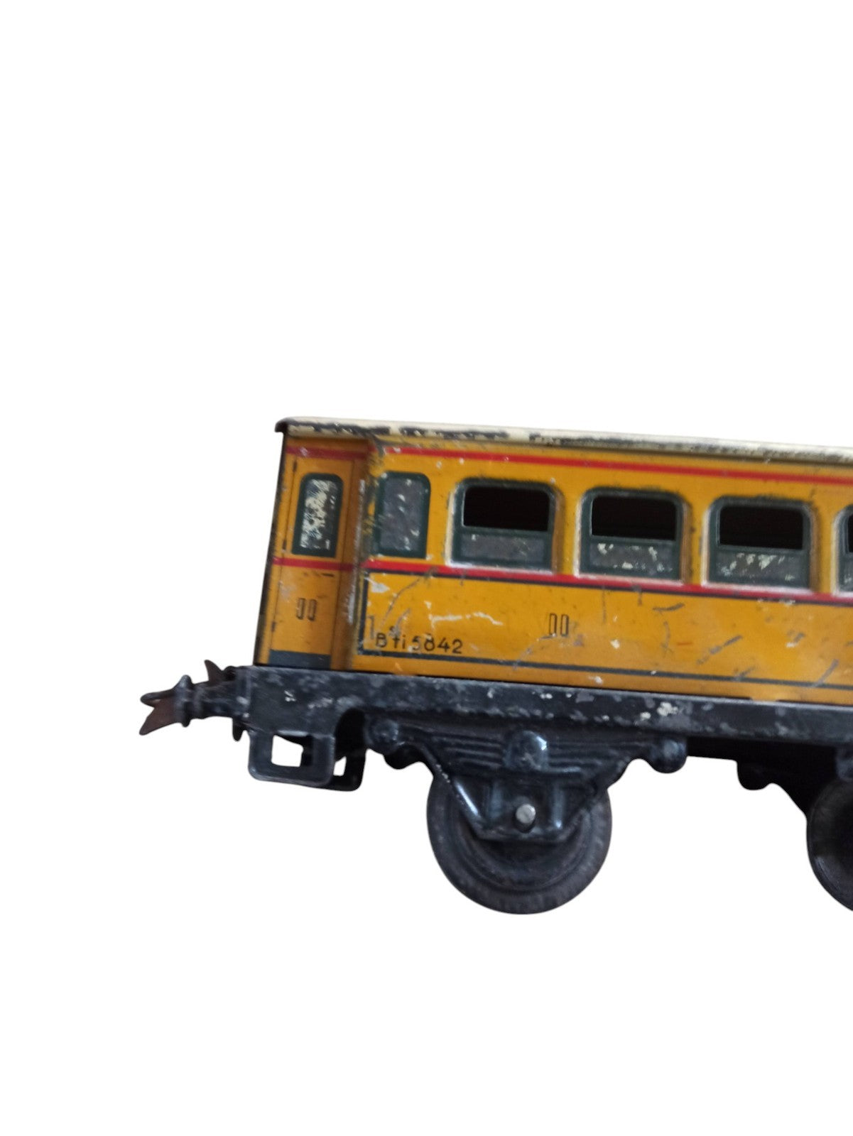 Wagon train ancien tôle jaune BT 15042 déco vintage état rustique ferroviaire