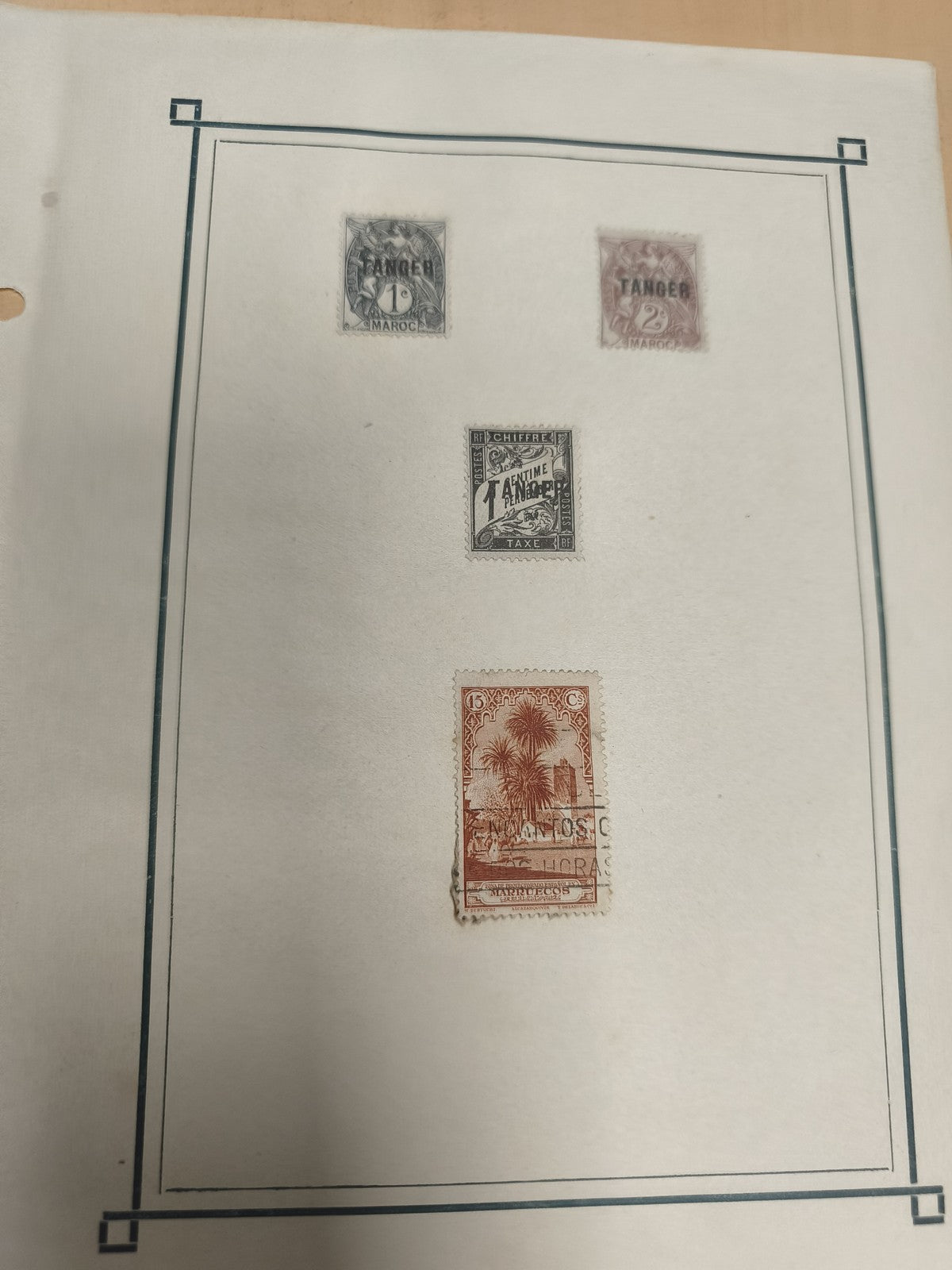 Timbres Tanger Maroc lot x4 oblitérés, taxe et poste, motifs palmier, XXe siècle