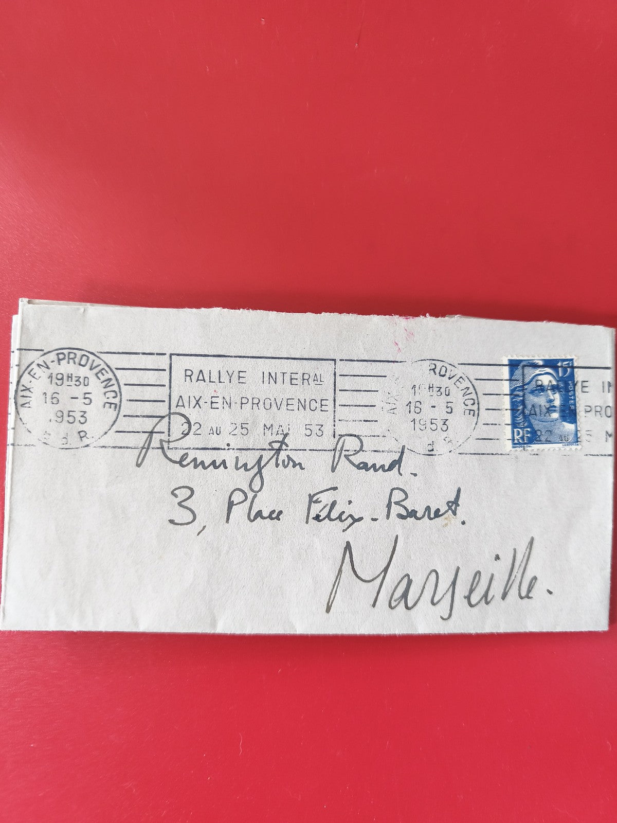 Enveloppe philatélie timbrée Rallye Interal Aix-en-Provence cachet bleu France