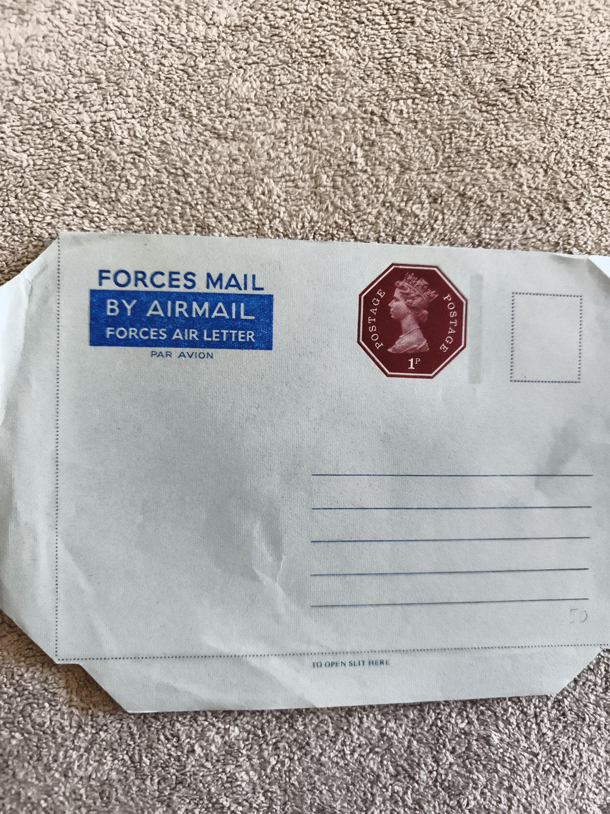 Lettre Forces Air Mail Royaume-Uni timbre 1p Forces Air Letter bleu philatélie